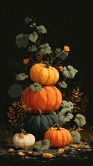 Seasonal pumpkin arrangement showcasing vibrant colors and autumn foliage in a decorative setting