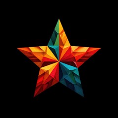 Colorful five-pointed star with geometric design against a black background