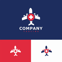 airplane and medical symbols logo