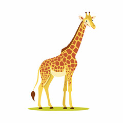 Fototapeta premium Cartoon Giraffe standing gracefully, showcasing its unique pattern against a white backdrop