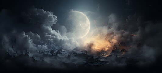 Obraz premium a light moon , coming out of the smoke, Generative AI