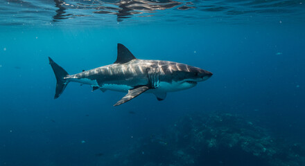 Obraz premium great white shark fish swimming in the water