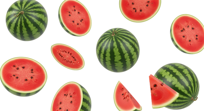 Watermelon Medley Whole Halved and Sliced Freshness with Dark Seeds.
