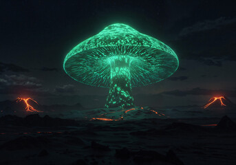 a huge mushroom-shaped observatory on an unknown planet . Generative AI