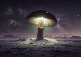 a huge mushroom-shaped observatory on an unknown planet . Generative AI