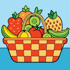 Colorful cartoon fruit basket with fresh produce