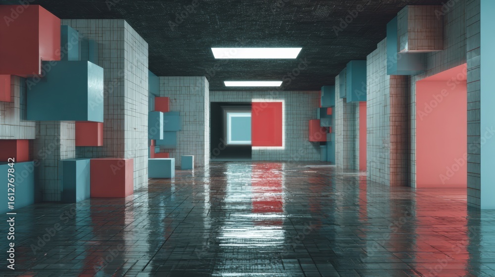 Poster unique glitch-style 3d panel featuring a matrix environment with an ad area prominently positioned i