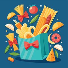 Colorful italian food assortment in a gift bag