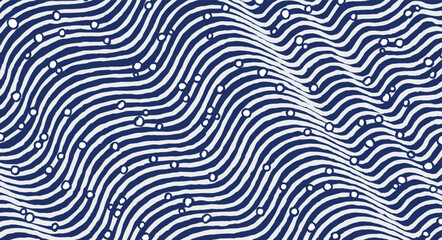 Hand drawn brush line abstract waves and water with bubbles pattern, Japanese and ethnic folk wood carving, block print distressed texture background, simple graphic for textile and eco friendly desig
