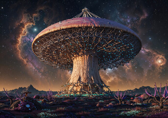 a huge mushroom-shaped observatory on an unknown planet . Generative AI