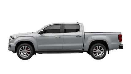 Silver pickup truck side view isolated on white background automotive transportation vehicle transport auto car 4x4  100 on transparent background