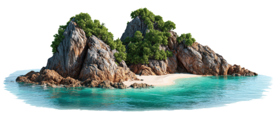 Island Paradise: A breathtaking view of a tropical island, complete with lush green vegetation and a tranquil beach with crystal-clear turquoise waters, evoking a sense of escape and serenity.