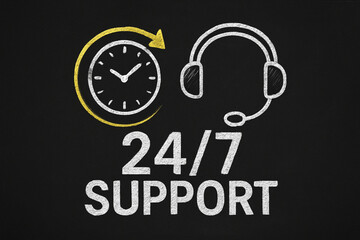 service concept with business elements on blackboard