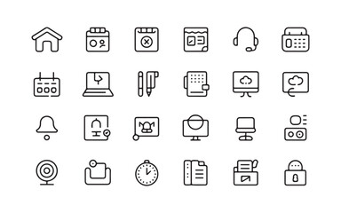 Creative Remote Work & Home Office Line Icons for Freelancers and Telecommuters