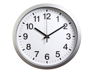 Minimalist Round Wall Clock with Silver Frame, Front View, isolated on transparent background PNG