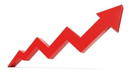 Red arrow graph showing upward trend isolated on white background