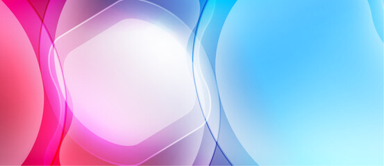 Abstract background features flowing shapes, vibrant colors. Pink, blue hues blend, creating dynamic visual effect. Smooth gradients dominate composition.