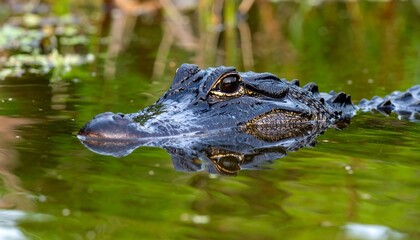 Obraz premium Alligator's head and reflection in murky water