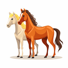 Obraz premium Two elegant cartoon horses standing side by side in a harmonious composition