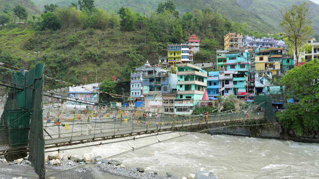 Jhula Pul Suspension Bridge over Kali River, India-Nepal Border