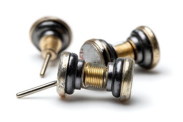 Three Metal Electrical Components with Brass Connectors on a White Background