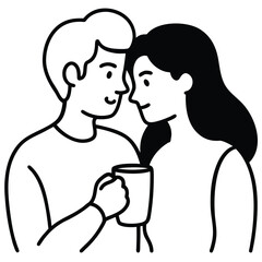 Couple sharing a warm drink together in affectionate embrace