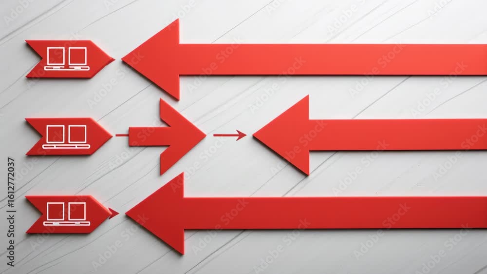 Poster red arrows indicate direction in computer graphic design, highlighting technology and progress throu