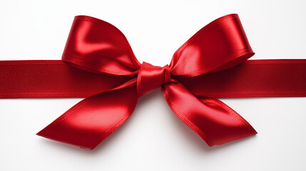 Bright red gift ribbon tied in shiny bow isolated on clean white background.