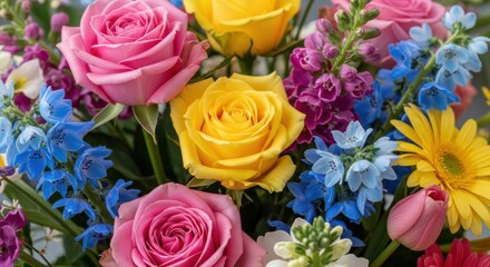 Fototapeta premium Vibrant Spring Flower Arrangement with Assorted Blooms