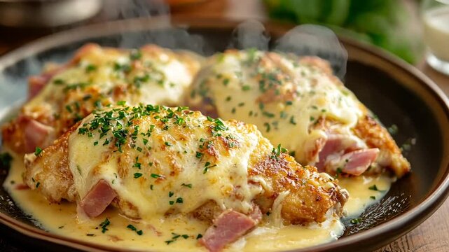 Melted Cheese Chicken Cutlets over Ham