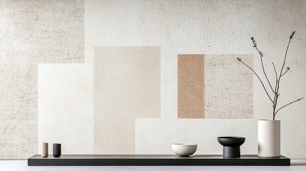 Minimalist beige wall art with geometric shapes and neutral-toned home decor