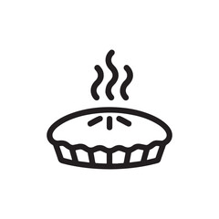 A black and white icon design illustration of a pie with a crimped edge and steam lines
