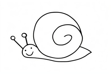 Cute minimalist snail line art logo in black and white, vector SVG doodle design with thick lines and simple shapes on white background