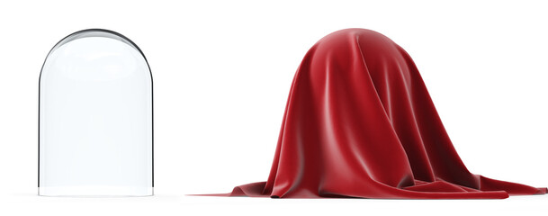 Set of empty glass dome and dome covered with red drape. © simone_n