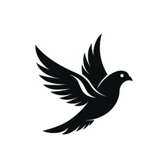 Graceful Flying Dove Logo - Black Bird of Peace Vector Icon