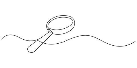 Magnifying Glass Continuous Line Icon, Black magnifying glass in one line art style. Magnifying glass drawing with editable stroke on white background. Vector illustration, minimalism design, Research
