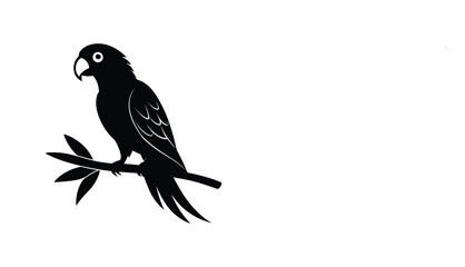 Stylish Black Parrot Silhouette - Perched Tropical Bird Vector Icon