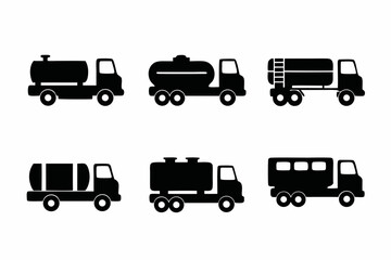 set of Tank truck icon vector silhouette illustration isolated on white background