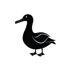 Simple Black Duck Silhouette - Goose or Waterfowl Bird Vector Icon