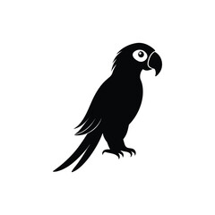 Cute Black Parrot Silhouette - Tropical Bird Vector Icon Design