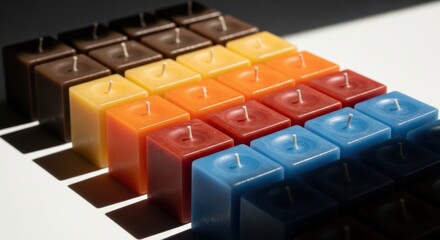Rows of Square Scented Candles in Vibrant Autumn Colors