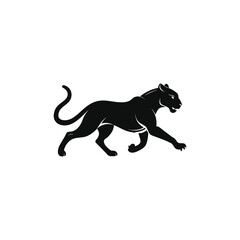 Powerful Black Panther Silhouette - Leaping Big Cat Vector Logo