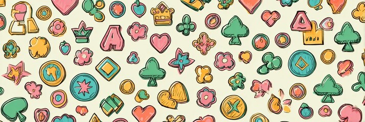 Stylized Slot Symbols Pattern in Pastel Shades With a Blank Right Side for Creative Design Projects