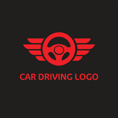 Dynamic Car Driving Logo - Red Steering Wheel with Wings Vector