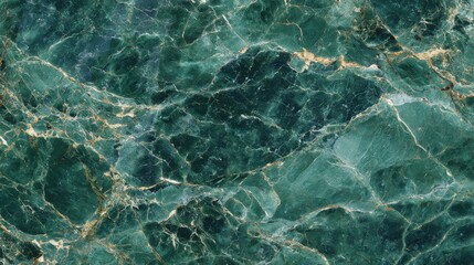 A striking green marble surface features veins of lighter tones running through, showcasing a unique natural pattern.