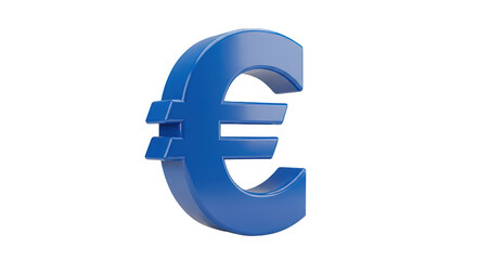 Obraz premium Glossy blue euro currency symbol with a metallic sheen and subtle reflections isolated on transparent background