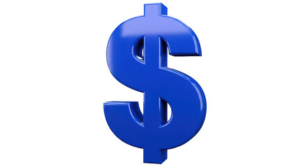 Fototapeta premium Shiny blue metallic dollar sign symbol representing wealth finance and currency isolated on transparent background