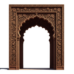 Intricate Floral Carved Archway Design Ornate Entrance With Geometric Pattern Decoration Isolated On White Background