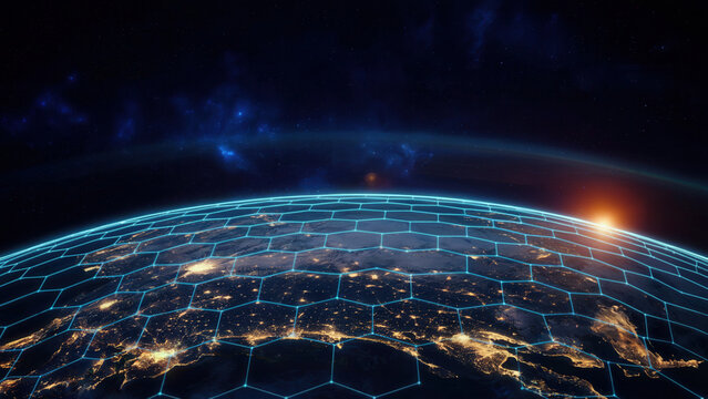 Experience the world connected with vibrant city lights and network grid