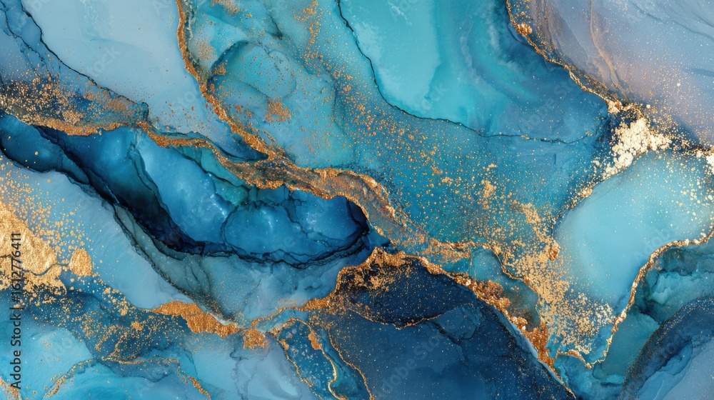 Aufkleber intricate patterns of blue and gold fluid art create a captivating visual experience, showcasing smo